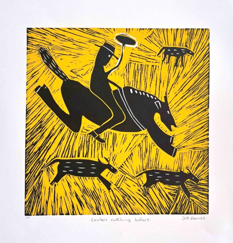 Cowboy catching bullock - Print - Jill Daniels