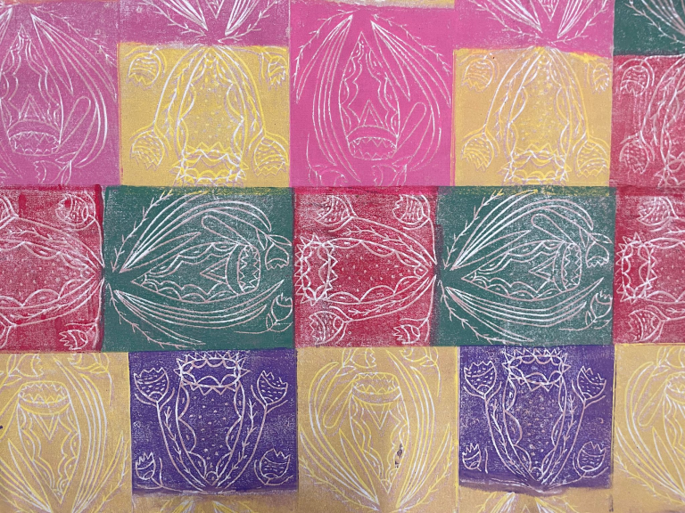 Kunmadj (baskets) in many colours - Lino Print Fabric -
