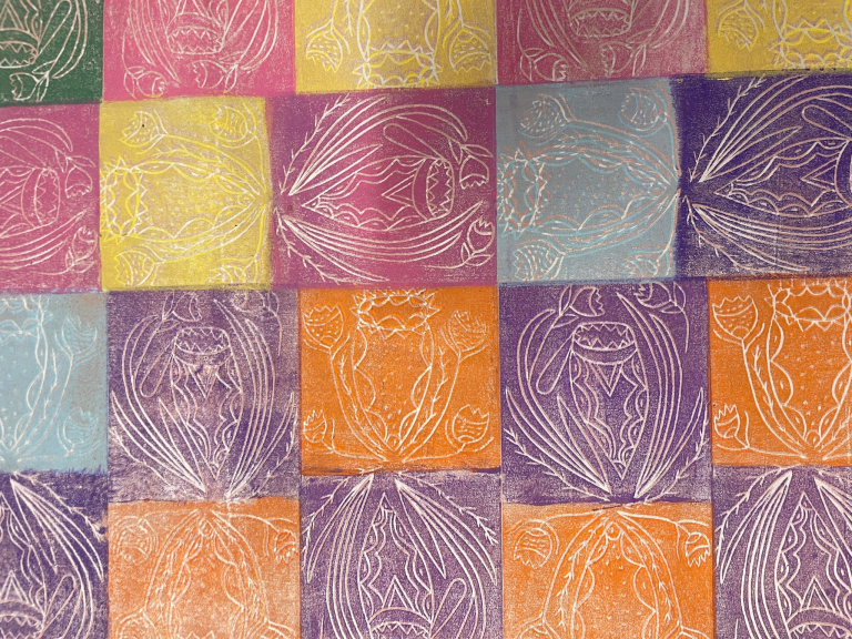Kunmadj (baskets) in many colours - Lino Print Fabric -