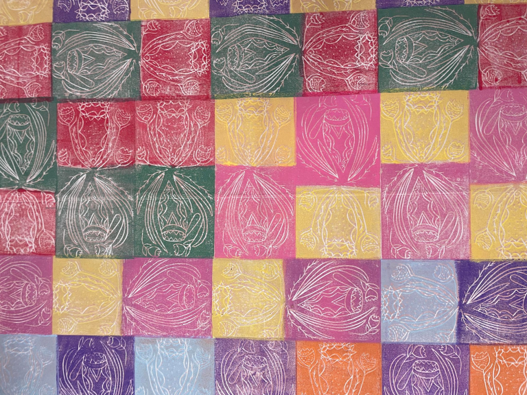 Kunmadj (baskets) in many colours - Lino Print Fabric -