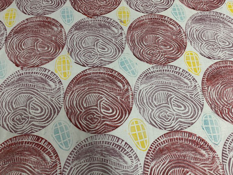 Feathers - Lino Print Fabric -