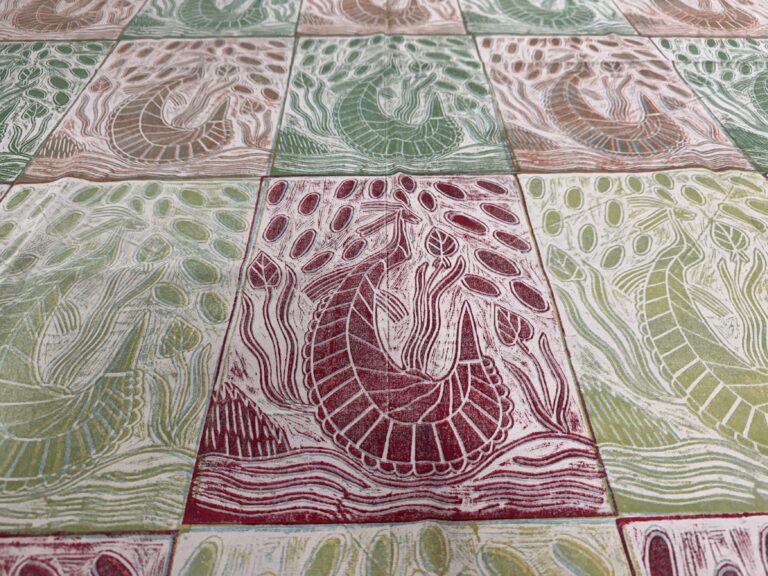 Ngalyod  (Rainbow Snake) - Lino Print Fabric - Abigail Namundja