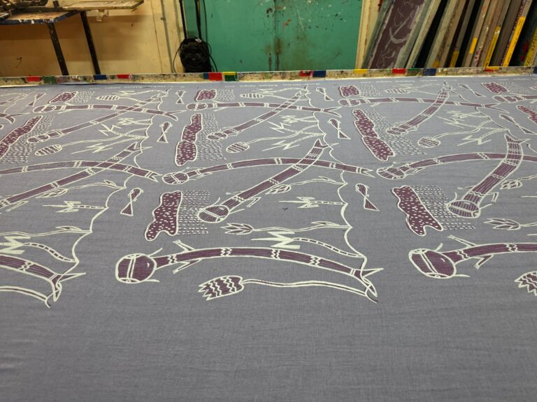 Yawkyawk la Kunronj (freshwater mermaid) 2005 - Screen Print Cotton/line - Jennifer Wurrkidj (dec)