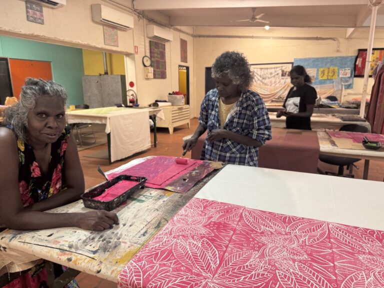 Wayuk (waterlily) - Lino Print Fabric - Tina Cooper